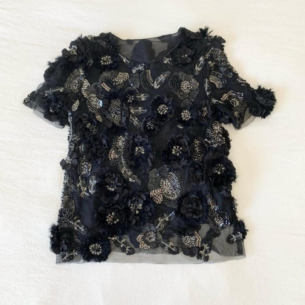 ☆Marchesa Embellished Sequin and Feather Top☆